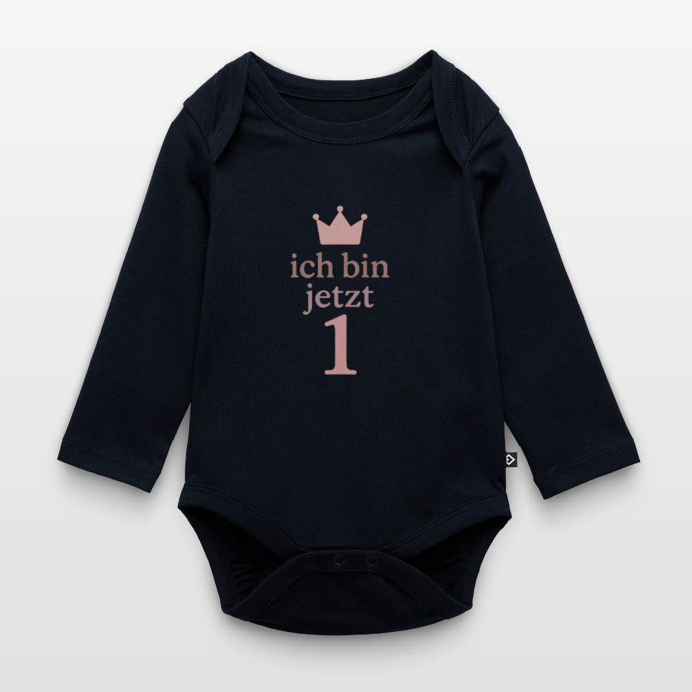 Bio Baby Langarm-Body "ich bin jetzt eins" - Navy