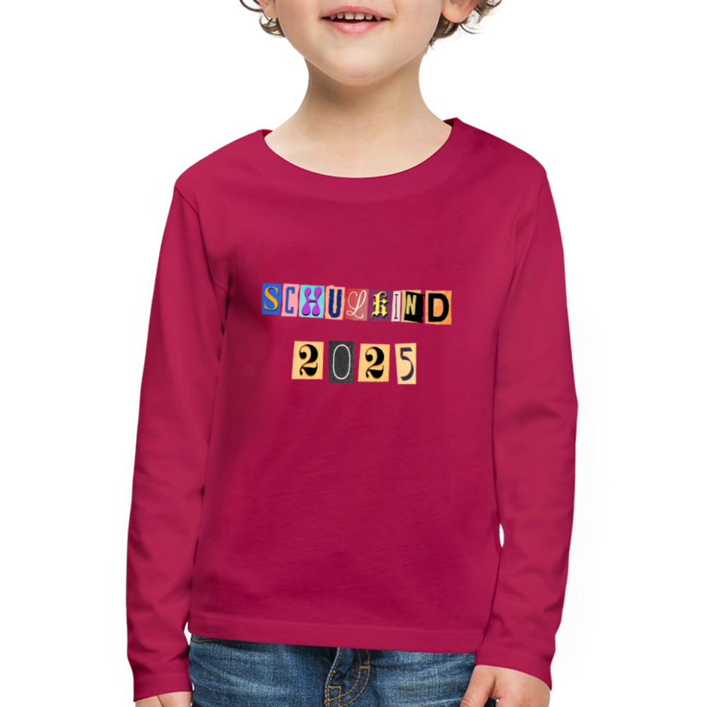 Bio Kinder Langarmshirt "Schulkind 2025 Zeitungsschnipsel" - dunkles Pink