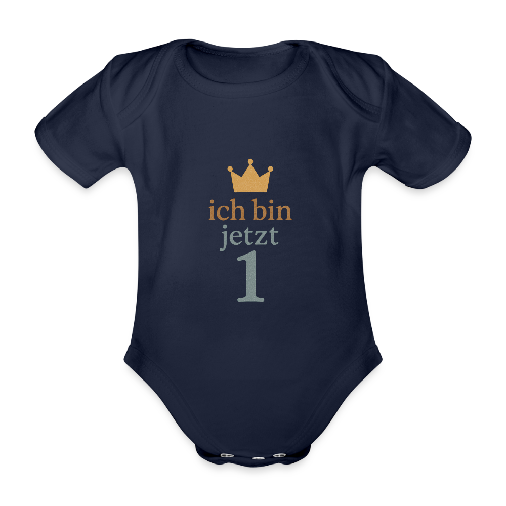 Bio Baby Kurzarm-Body "ich bin jetzt eins" - Dunkelnavy
