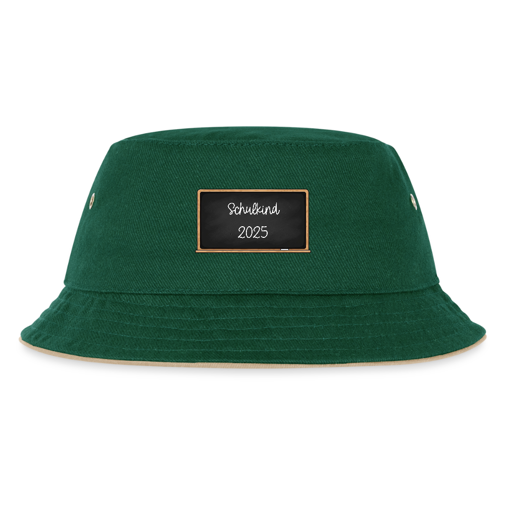 Kinder Anglerhut "Schulkind 2025 Tafel" - Dunkelgrün/Beige