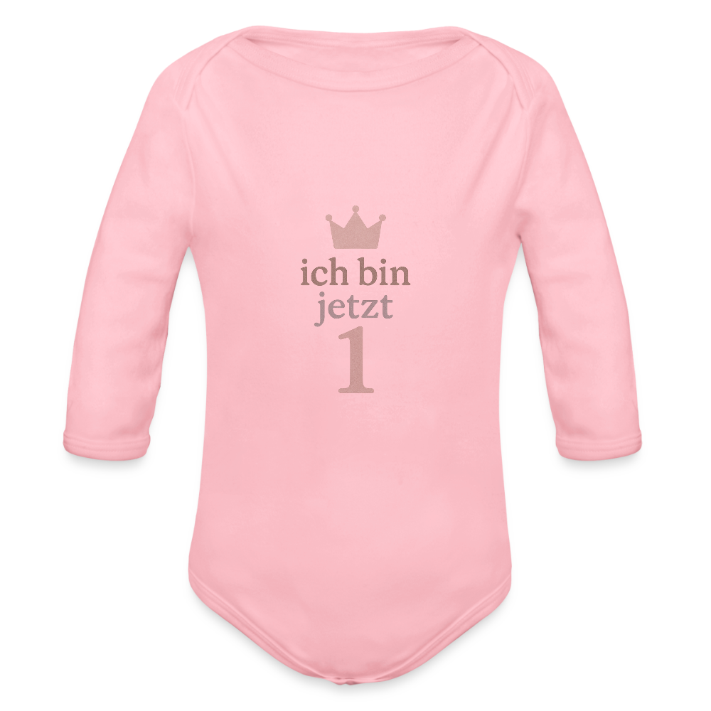 Bio Baby Langarm-Body "ich bin jetzt eins" - Hellrosa