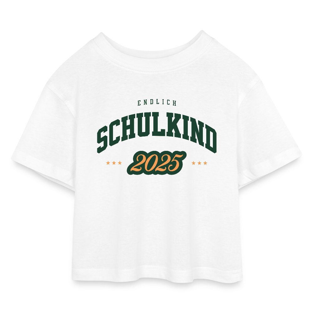 Kinder Cropped T-Shirt "Endlich Schulkind 2025" - Weiß