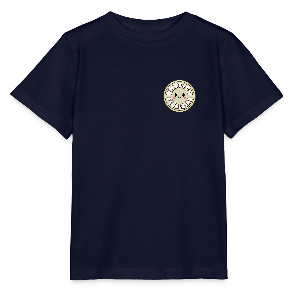 Bio Kinder T-Shirt "Endlich Schulkind Smiley" - Navy