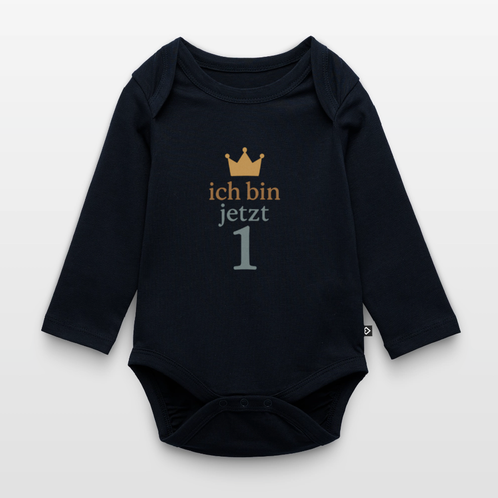 Bio Baby Langarm-Body "ich bin jetzt eins" - Navy