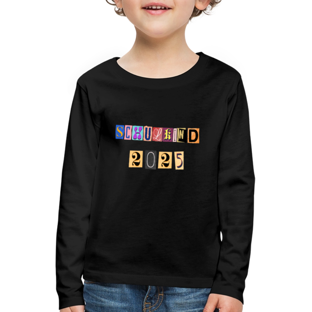 Bio Kinder Langarmshirt "Schulkind 2025 Zeitungsschnipsel" - Schwarz