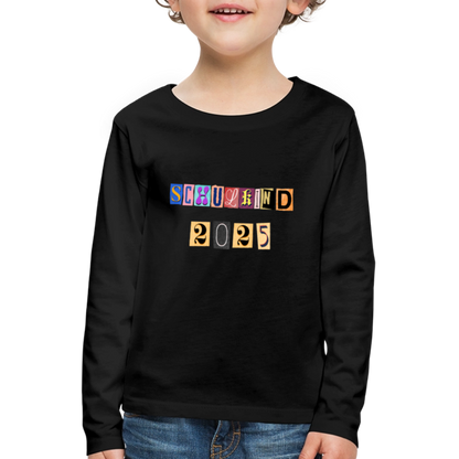 Bio Kinder Langarmshirt "Schulkind 2025 Zeitungsschnipsel" - Schwarz