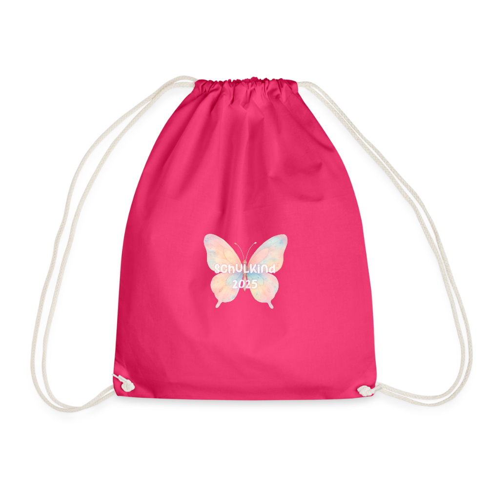 Turnbeutel "Schulkind 2025 Schmetterling" - Fuchsia