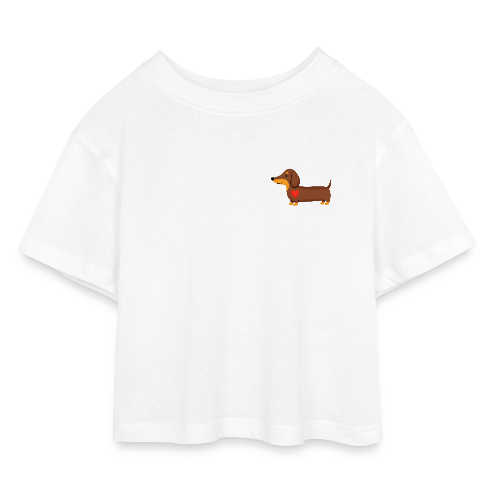 Kinder Cropped T-Shirt "Dackel mit Herz" - Weiß