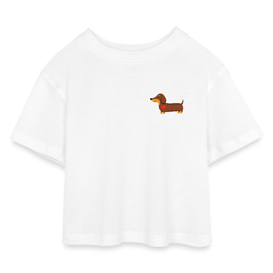 Kinder Cropped T-Shirt "Dackel mit Herz" - Weiß