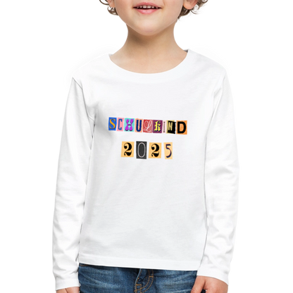 Bio Kinder Langarmshirt "Schulkind 2025 Zeitungsschnipsel" - Weiß