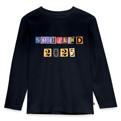 Bio Kinder Langarmshirt "Schulkind 2025 Zeitungsschnipsel" - Navy