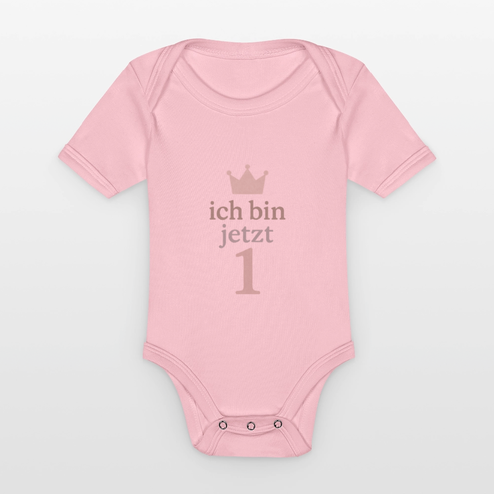 Bio Baby Kurzarm-Body "ich bin jetzt eins" - Hellrosa