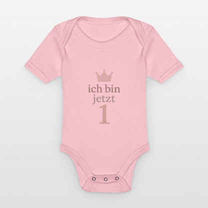 Bio Baby Kurzarm-Body "ich bin jetzt eins" - Hellrosa