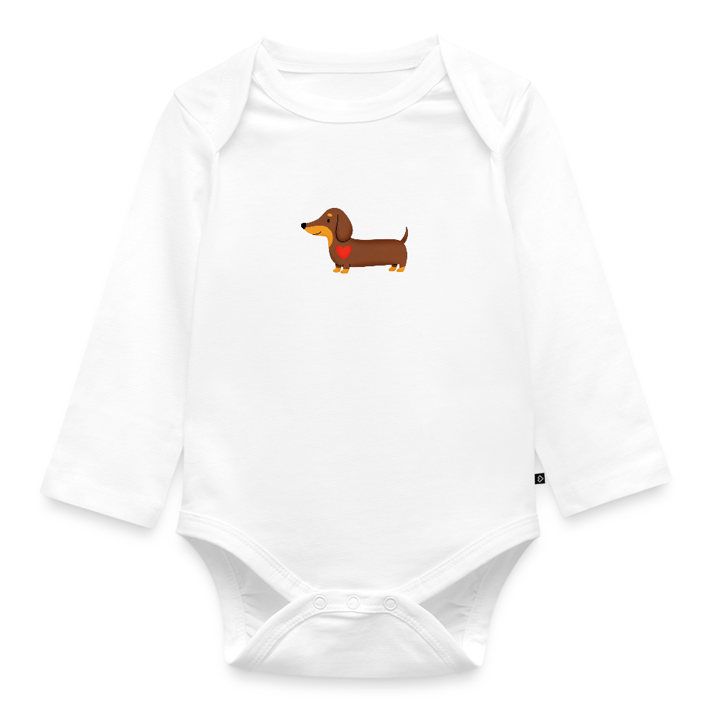 Bio Baby Langarm-Body "Dackel mit Herz" - Weiß