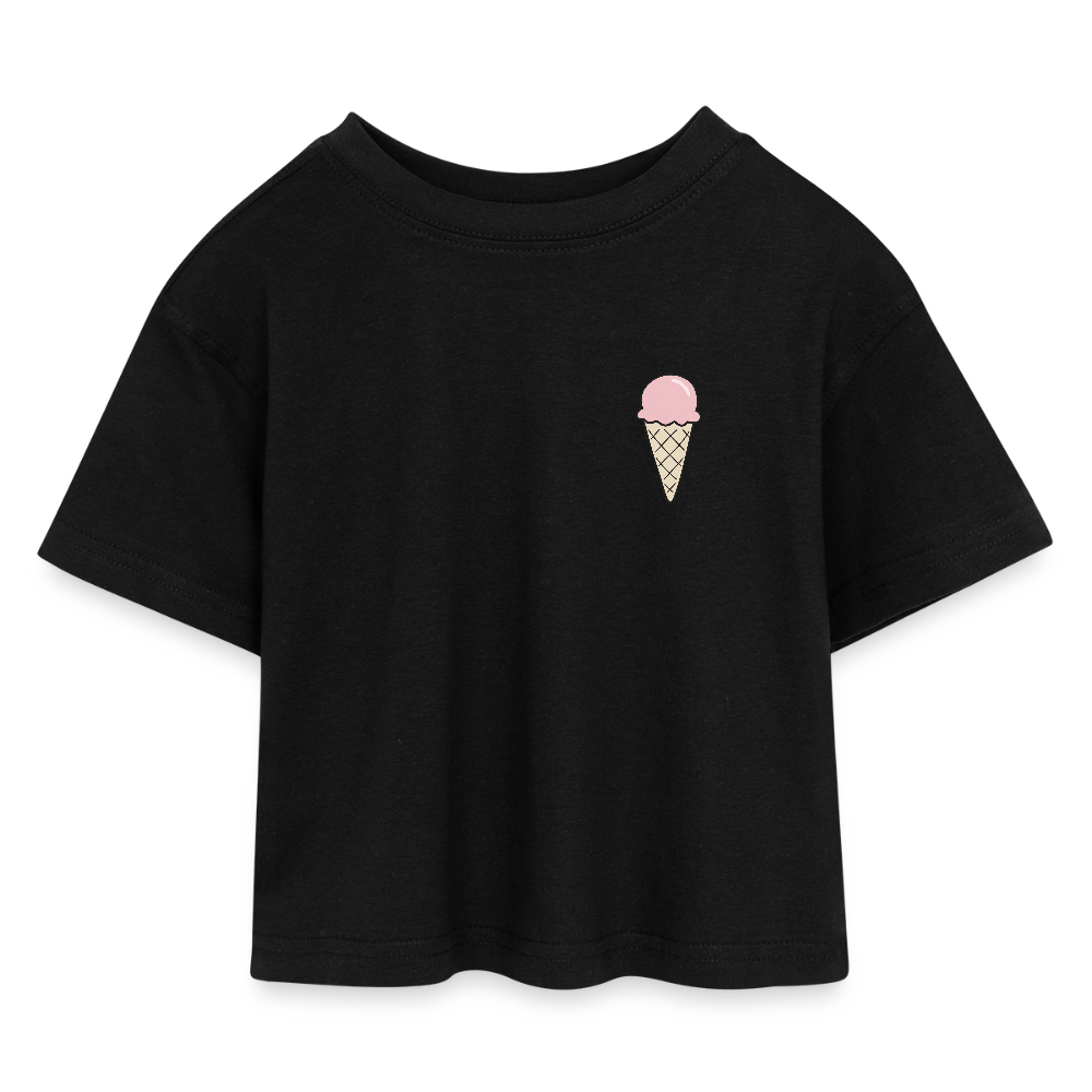 Kinder Cropped T-Shirt "Eiswaffel" - Schwarz