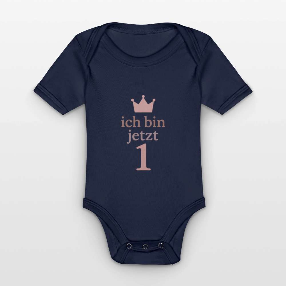 Bio Baby Kurzarm-Body "ich bin jetzt eins" - Dunkelnavy