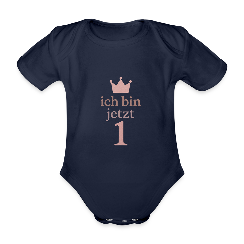 Bio Baby Kurzarm-Body "ich bin jetzt eins" - Dunkelnavy