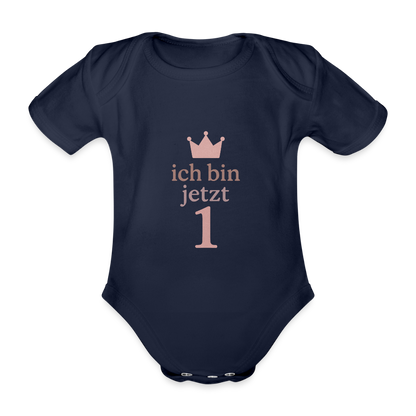 Bio Baby Kurzarm-Body "ich bin jetzt eins" - Dunkelnavy