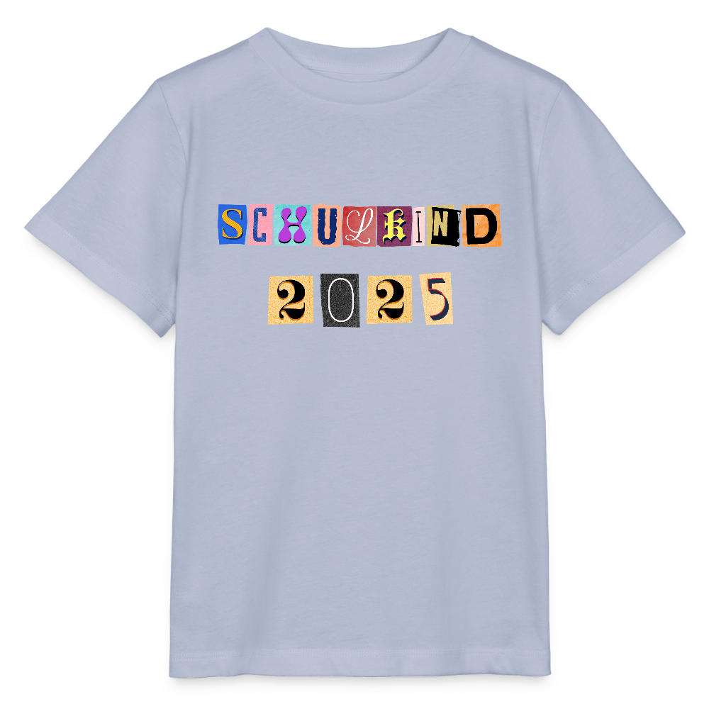 Bio Kinder T-Shirt "Schulkind 2025 Zeitungsschnipsel" - Lavendel-Violett