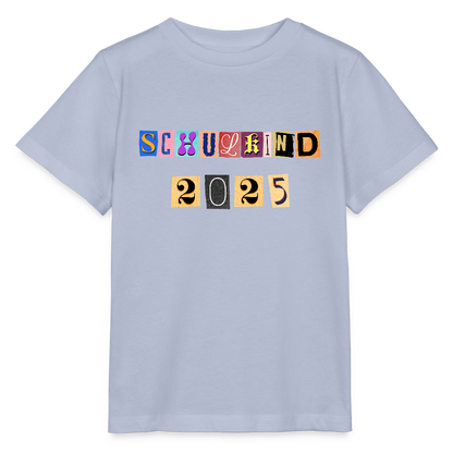 Bio Kinder T-Shirt "Schulkind 2025 Zeitungsschnipsel" - Lavendel-Violett