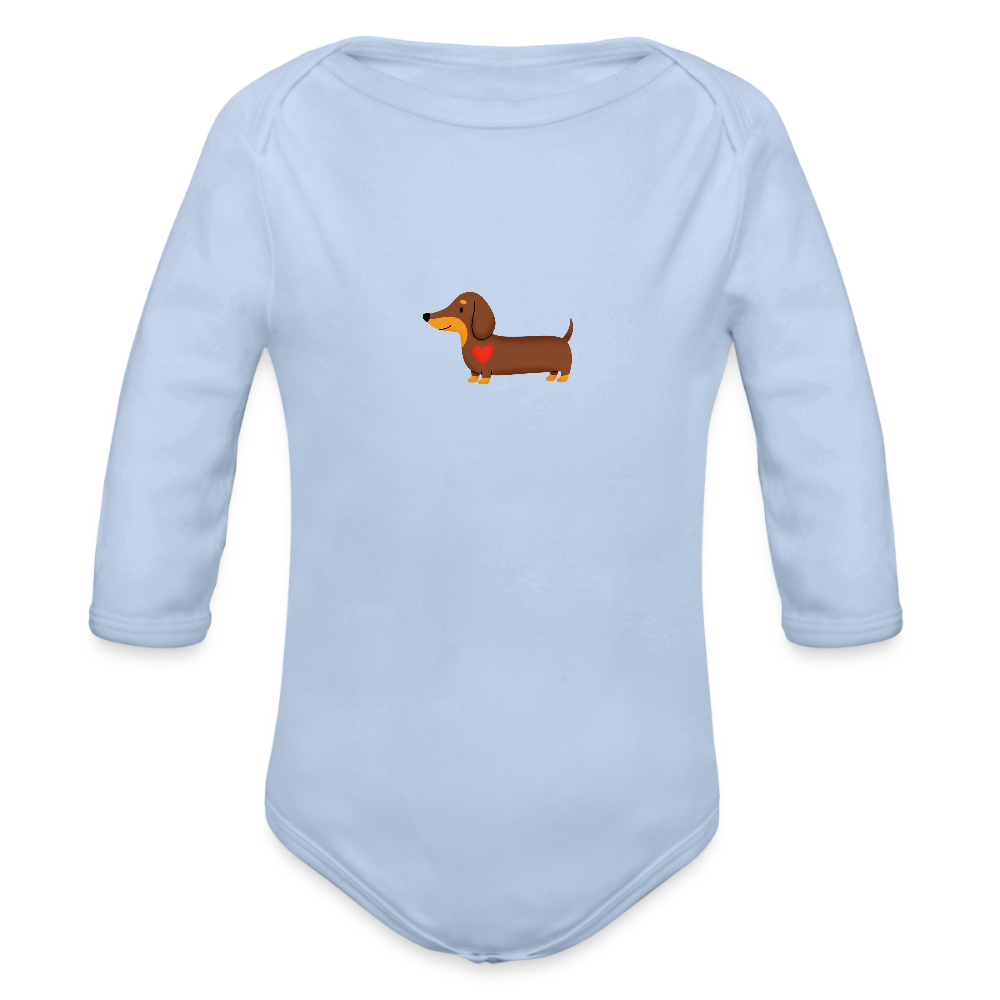 Bio Baby Langarm-Body "Dackel mit Herz" - Sky