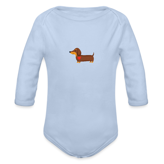 Bio Baby Langarm-Body "Dackel mit Herz" - Sky