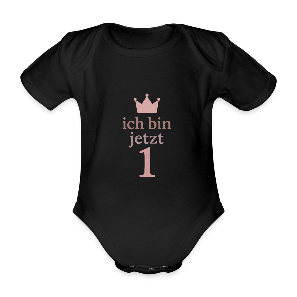 Bio Baby Kurzarm-Body "ich bin jetzt eins" - Schwarz
