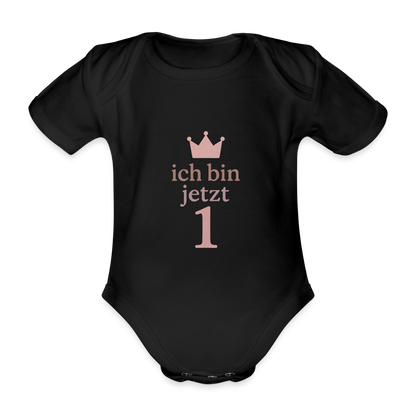 Bio Baby Kurzarm-Body "ich bin jetzt eins" - Schwarz