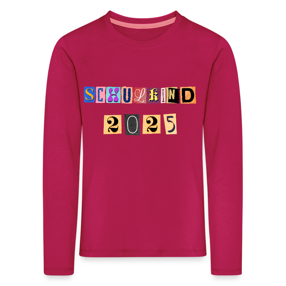 Bio Kinder Langarmshirt "Schulkind 2025 Zeitungsschnipsel" - dunkles Pink