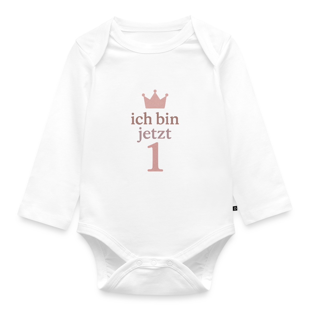 Bio Baby Langarm-Body "ich bin jetzt eins" - Weiß