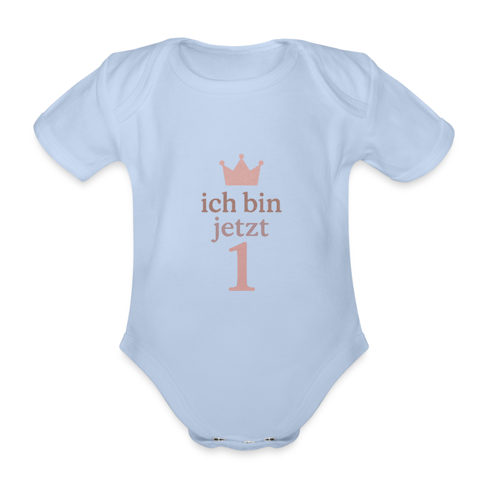 Bio Baby Kurzarm-Body "ich bin jetzt eins" - Sky