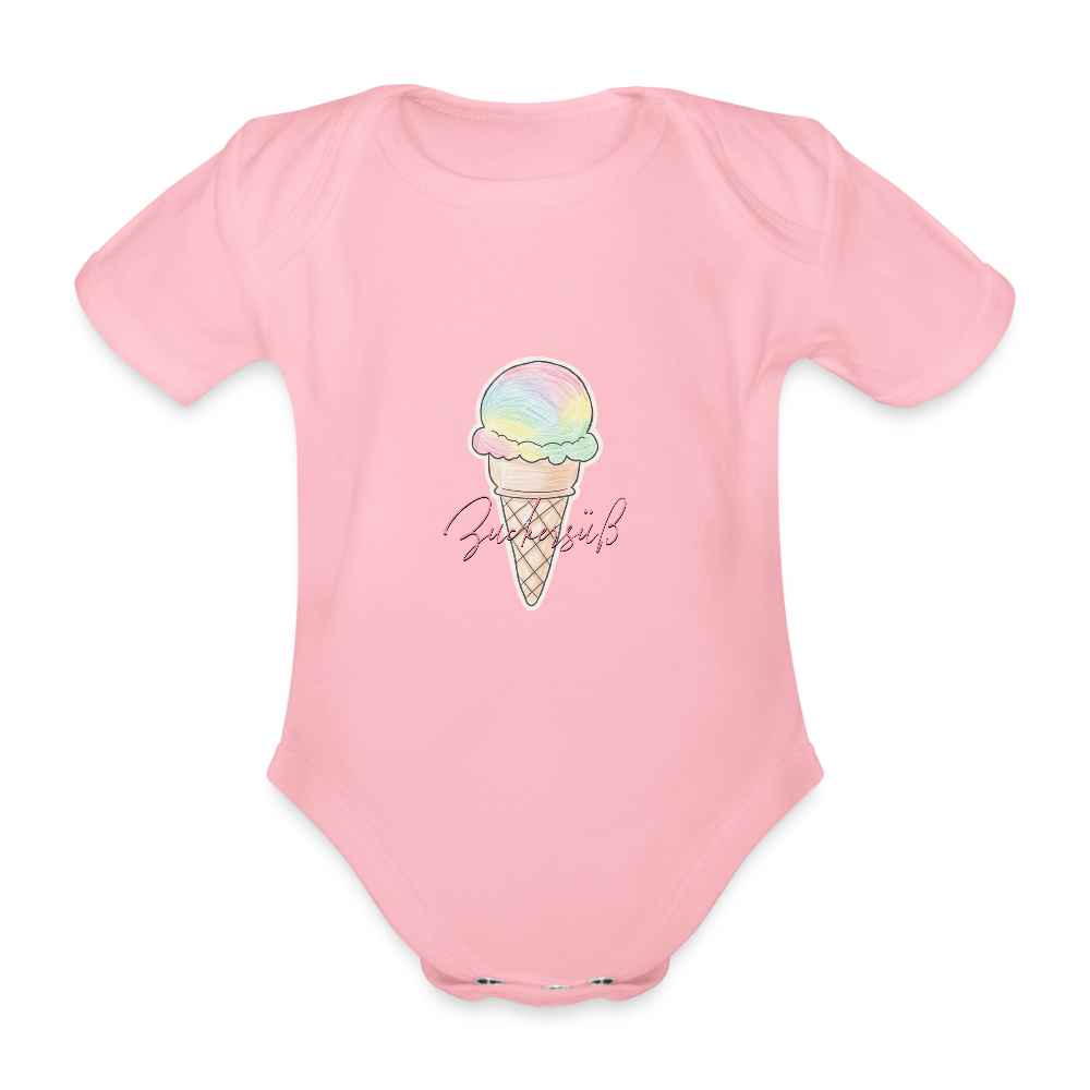 Bio Baby Kurzarm-Body "Zuckersüß" - Hellrosa