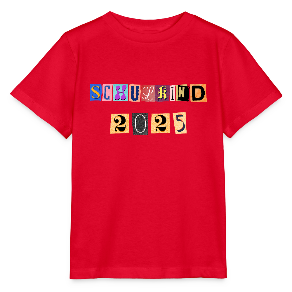 Bio Kinder T-Shirt "Schulkind 2025 Zeitungsschnipsel" - Rot