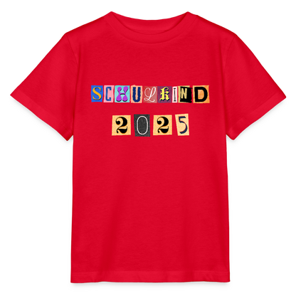 Bio Kinder T-Shirt "Schulkind 2025 Zeitungsschnipsel" - Rot