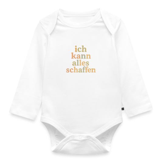 Bio Baby Langarm-Body "ich kann alles schaffen" - Weiß