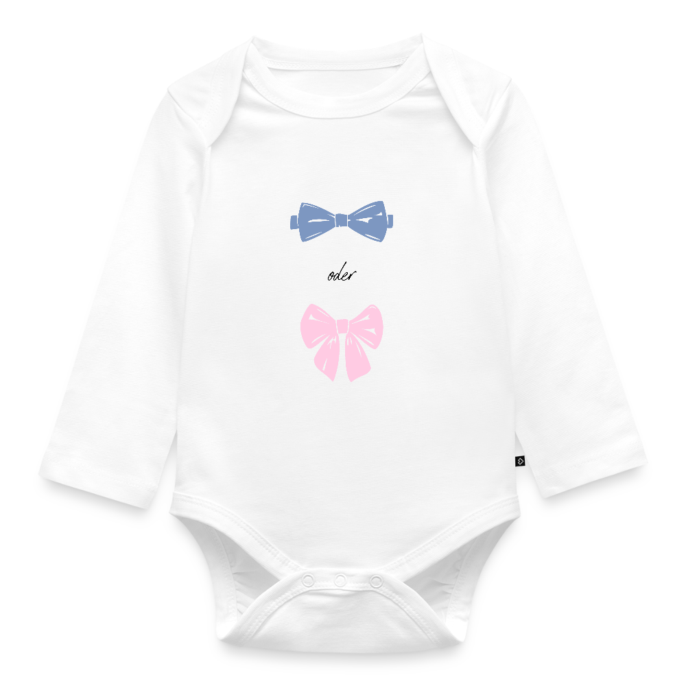 Bio Baby Langarm-Body "Fliege oder Schleife?" - Weiß