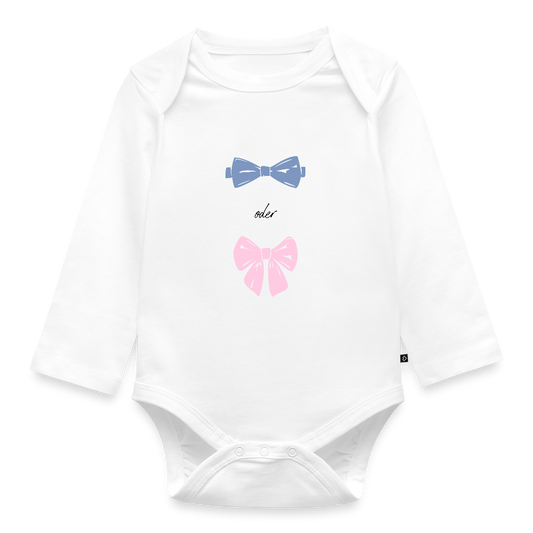 Bio Baby Langarm-Body "Fliege oder Schleife?" - Weiß