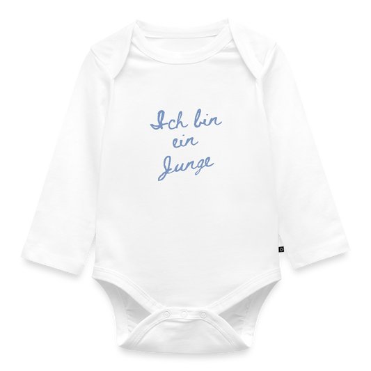 Bio Baby Langarm-Body "Ich bin ein Junge" - Weiß