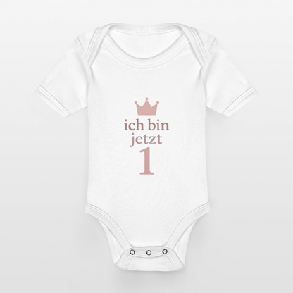 Bio Baby Kurzarm-Body "ich bin jetzt eins" - Weiß