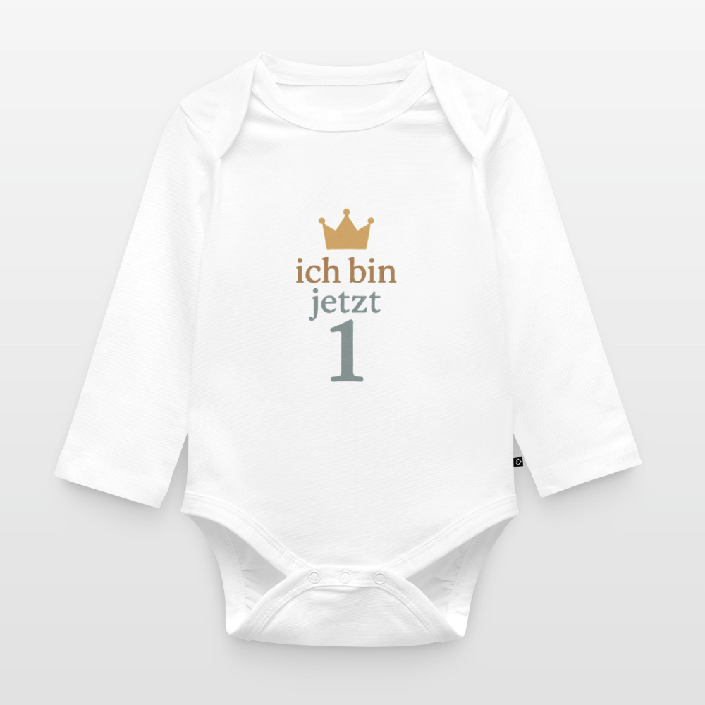 Bio Baby Langarm-Body "ich bin jetzt eins" - Weiß