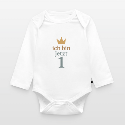 Bio Baby Langarm-Body "ich bin jetzt eins" - Weiß