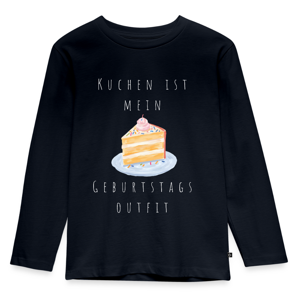 Kinder Langarmshirt "Kuchen ist mein Geburtstagsoutfit" - Navy