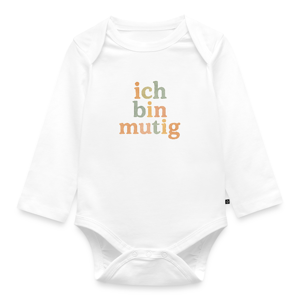 Bio Baby Langarm-Body "ich bin mutig" - Weiß