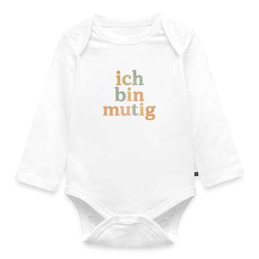 Bio Baby Langarm-Body "ich bin mutig" - Weiß