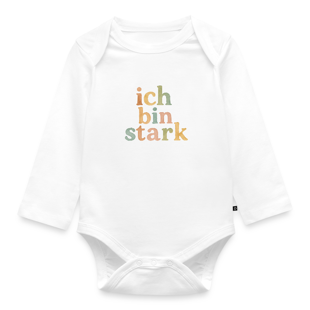 Bio Baby Langarm-Body "ich bin stark" - Weiß