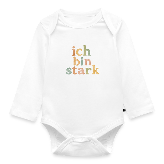 Bio Baby Langarm-Body "ich bin stark" - Weiß