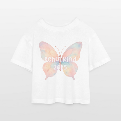 Kinder Cropped T-shirt "Schulkind 2025 Schmetterling" - Weiß