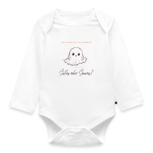 Bio Baby Langarm-Body "Süßes oder Saures?" - Weiß