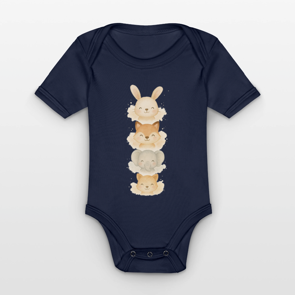 Bio Baby Kurzarm-Body "tierisch süß" - Dunkelnavy