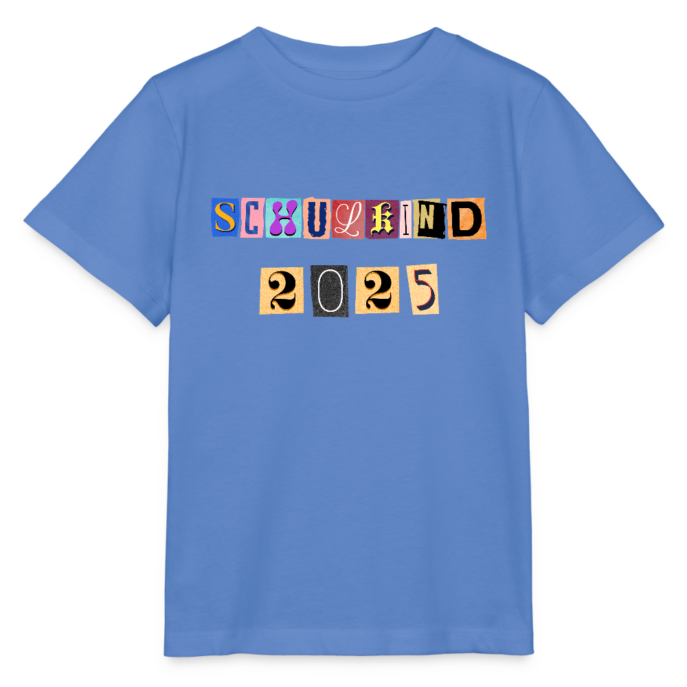 Bio Kinder T-Shirt "Schulkind 2025 Zeitungsschnipsel" - Blau